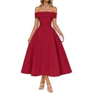 Summer Cocktail Dresses for Women's Elegant Off Shoulder Short Sleeve Swing A Li